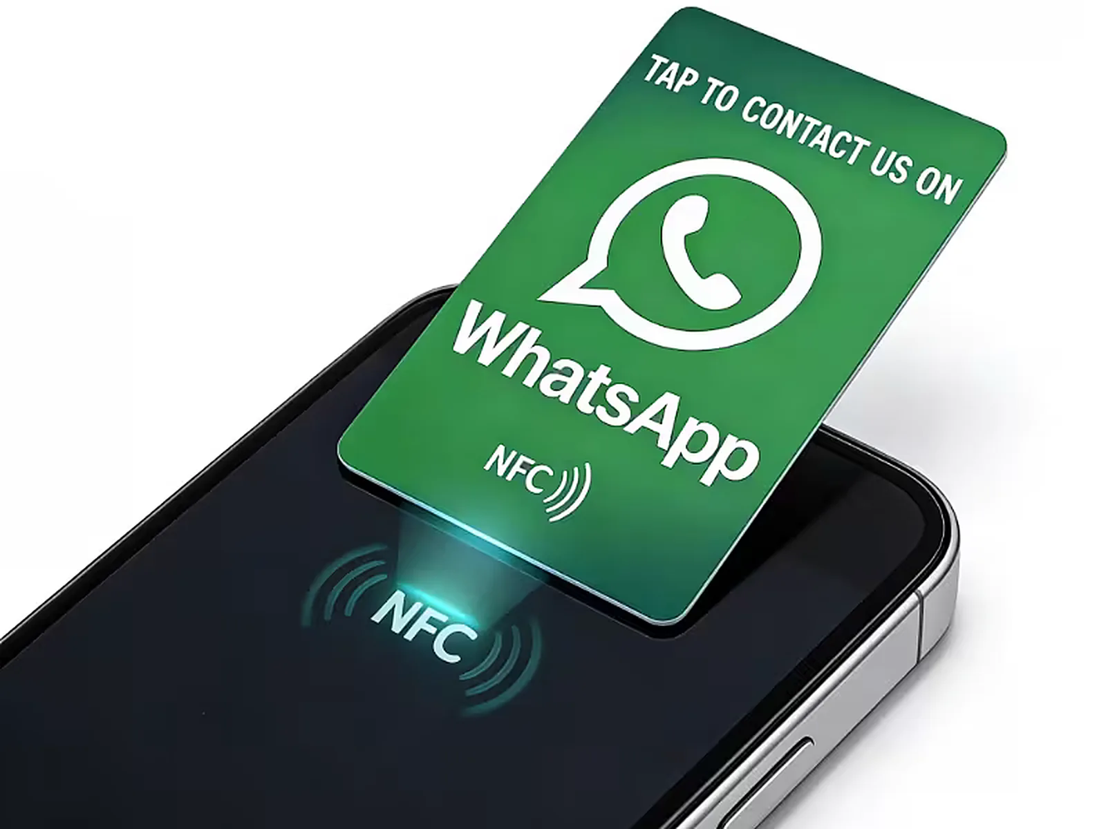 Tarjeta Reseña NFC WhatsApp colocado en un negocio real